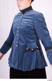  Photos Woman in Historical Dress 98 18th century blue jacket historical clothing upper body 0002.jpg